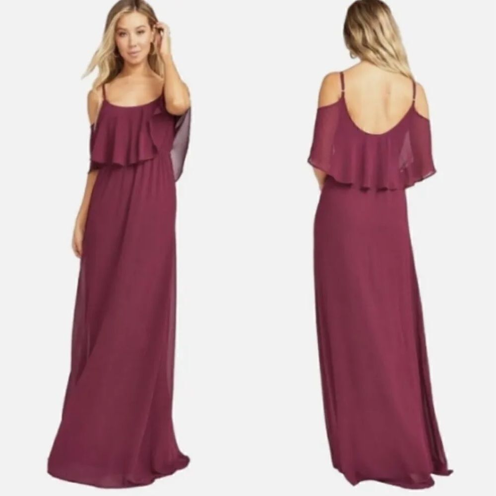NWT Show Me Your Mumu - Caitlin Ruffle Maxi Dress color Merlot Chiffon Size S